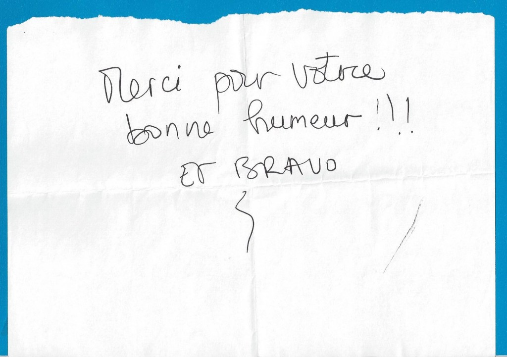 photo d'un message d'un voyageur de SmileyTrains dans le RER E SNCF